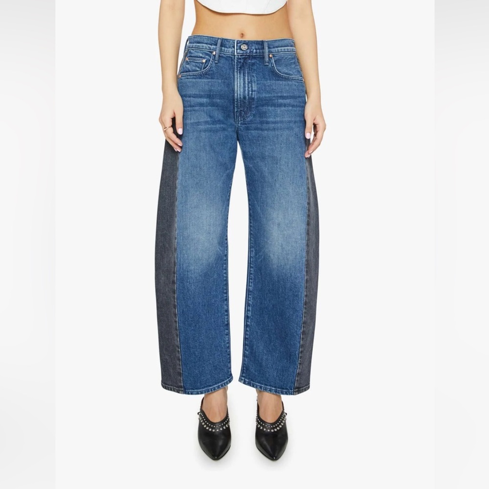 MOTHER Two-Tone Blue and Gray Wide Leg Jeans